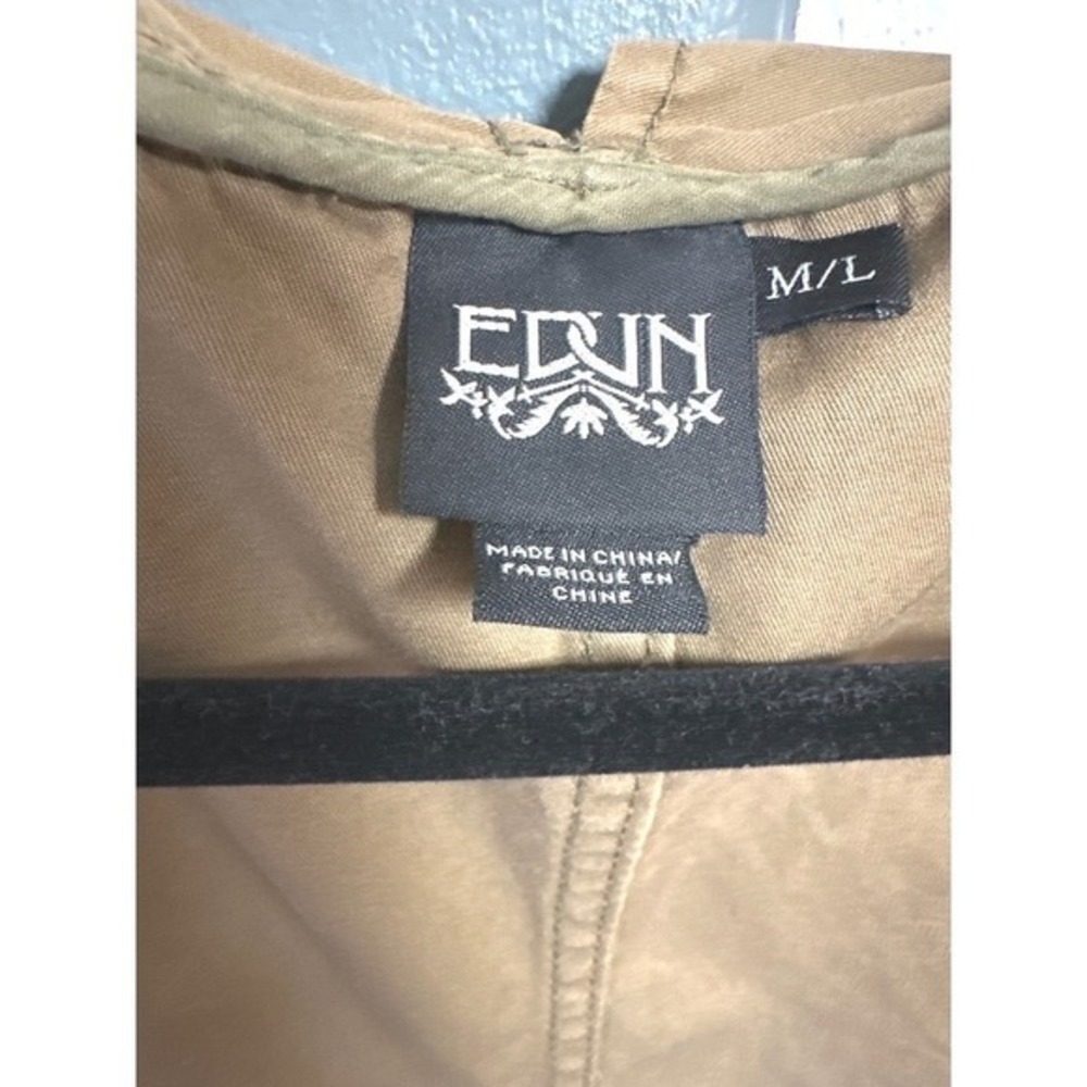 EDUN Olive Green Military Utility Jacket Ruffle Collar Oversized Size M/L - Picture 3 of 8
